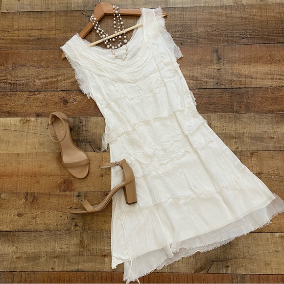 Dresses & Skirts - White Silk Tiered Sleeveless Slip Dress, Made in Italy